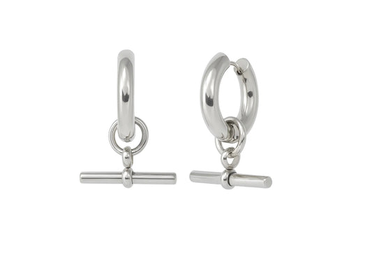 By Rae - The Piha T-Bar Hoops, Silver