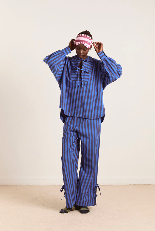 Damson Madder - Floki PJ Set, Chocolate/Blue Stripe