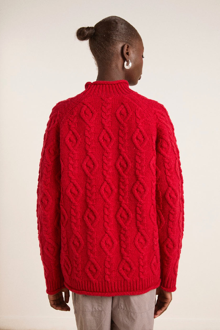 Damson Madder - Ffion Stitch Interest Jumper, Red