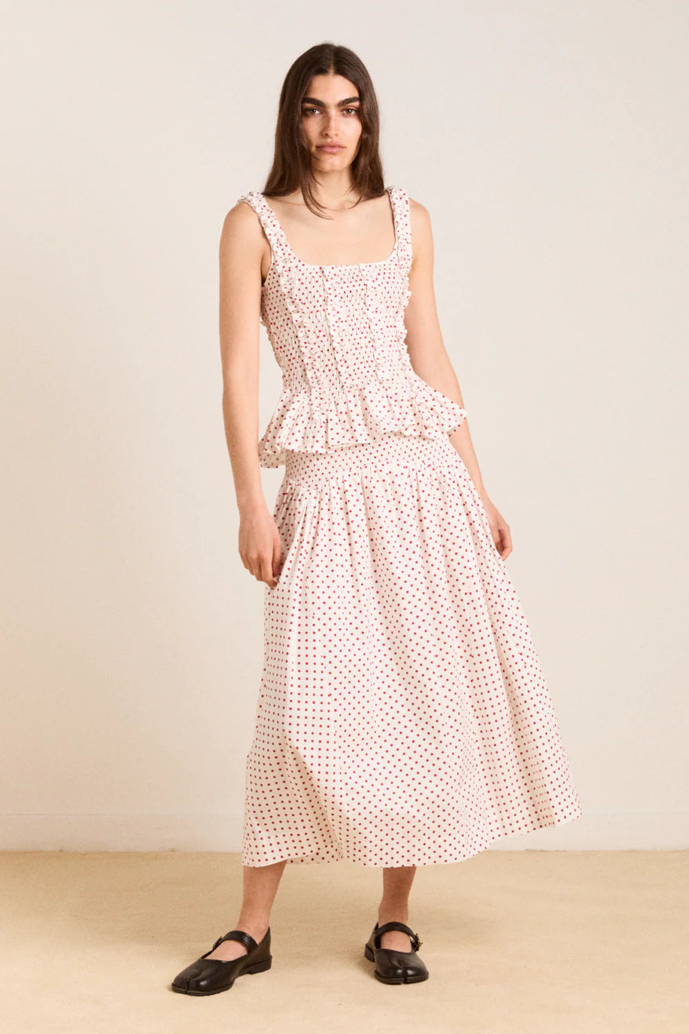 Damson Madder - Layla Skirt, Off-White and Red Spot