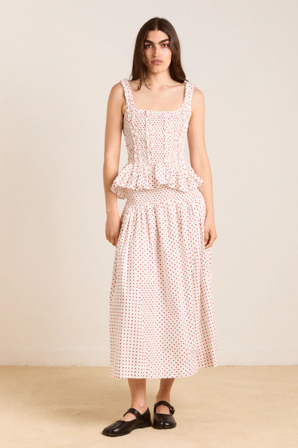 Damson Madder - Layla Skirt, Off-White and Red Spot