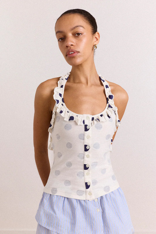 Damson Madder - Zazie Jersey Halter Top, Polka Dot
