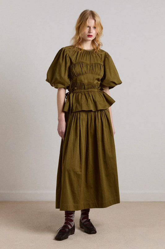 Damson Madder - Josie Midi Skirt, Olive