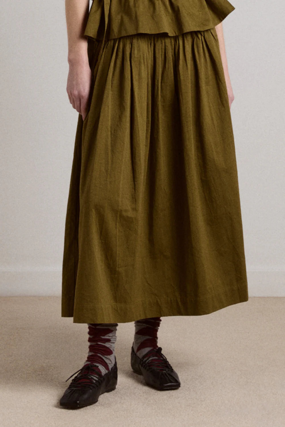 Damson Madder - Josie Midi Skirt, Olive