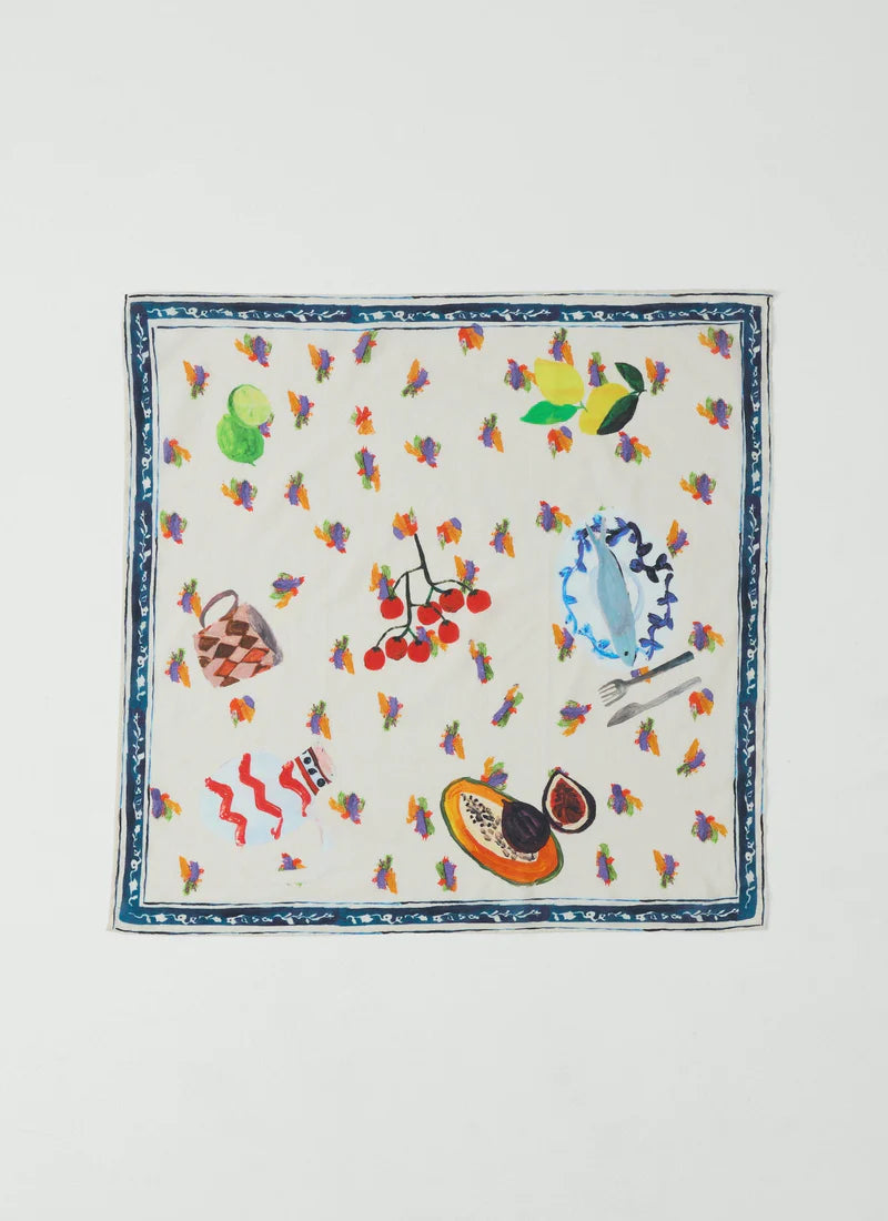 TOAST - Table Setting Print Cotton Bandana, Ecru