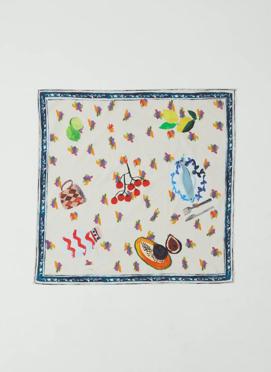 TOAST - Table Setting Print Cotton Bandana, Ecru