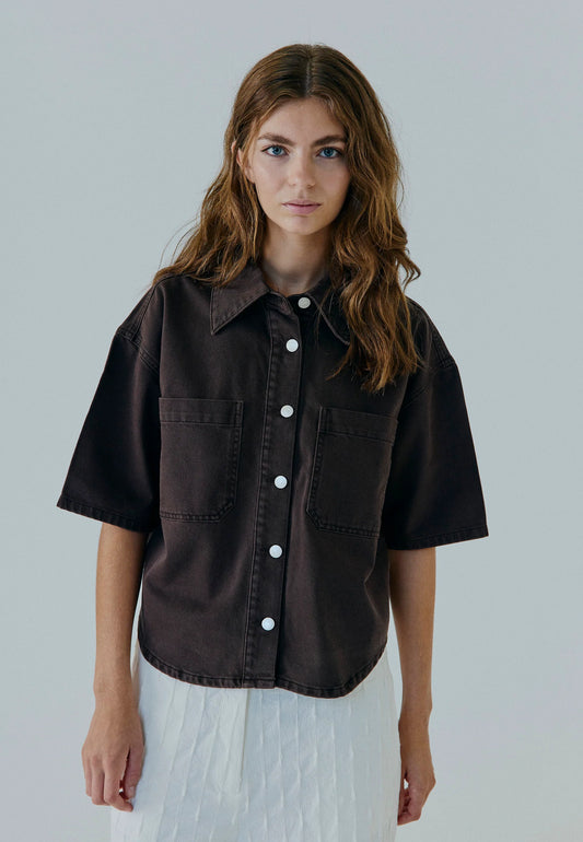 NORR - Kenzie Short Sleeve Denim Shirt, Washed Brown