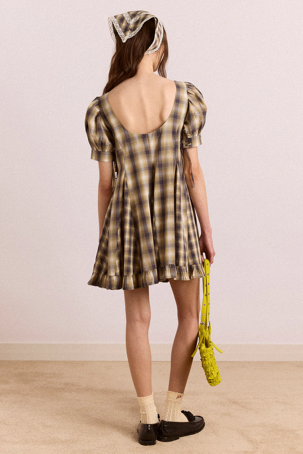 Damson Madder - Sabina Mini Godet Dress, Cardamon Mix Check