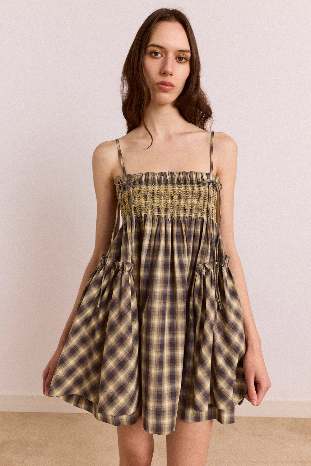 Damson Madder - Lilo Mini Dress, Marmalade Check