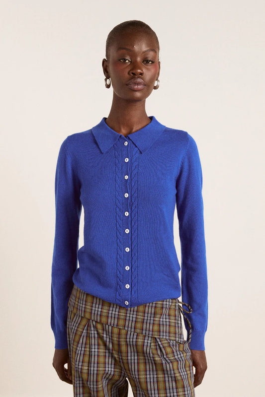 Damson Madder - Voula Fine Gauge Cardigan, Blue