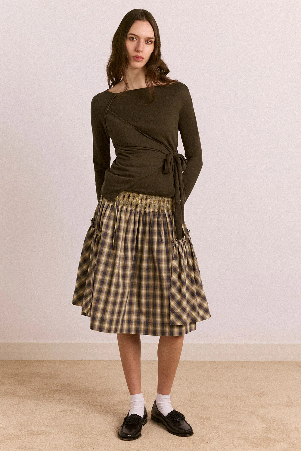Damson Madder - Hannie Sheer Tie Jumper, Khaki