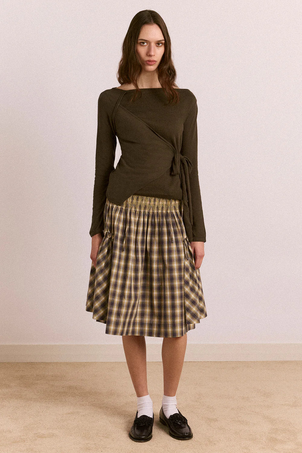 Damson Madder - Hannie Sheer Tie Jumper, Khaki