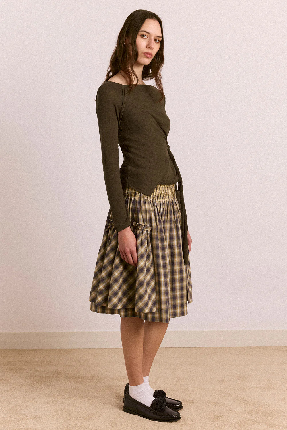 Damson Madder - Hannie Sheer Tie Jumper, Khaki