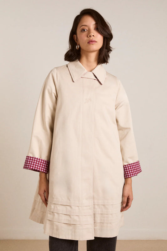 Damson Madder - Mercedes Bow Reversible Trench, Gingham & Ecru