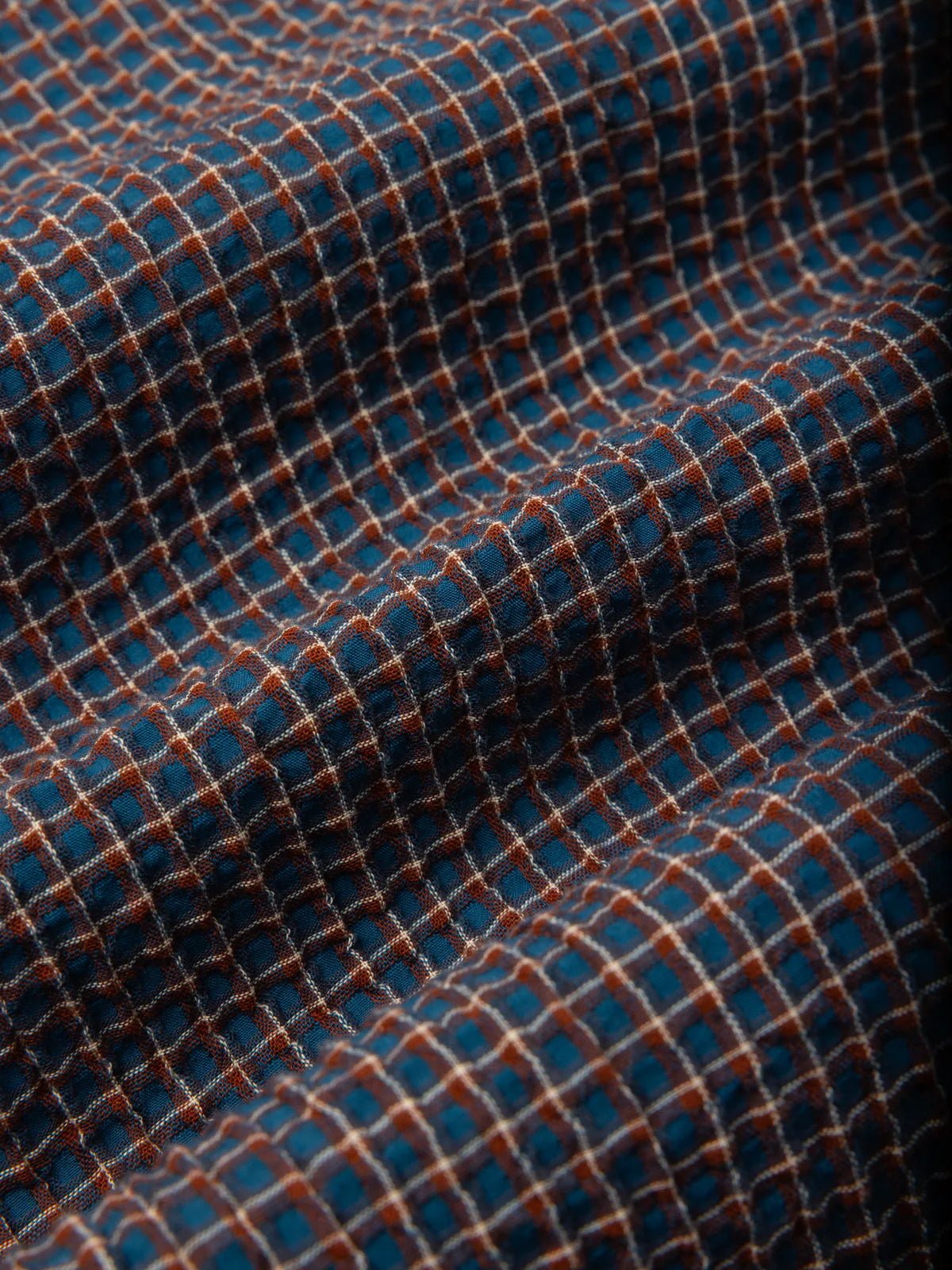 Kestin - Crammond Shirt, Navy Check Japanese Seersucker