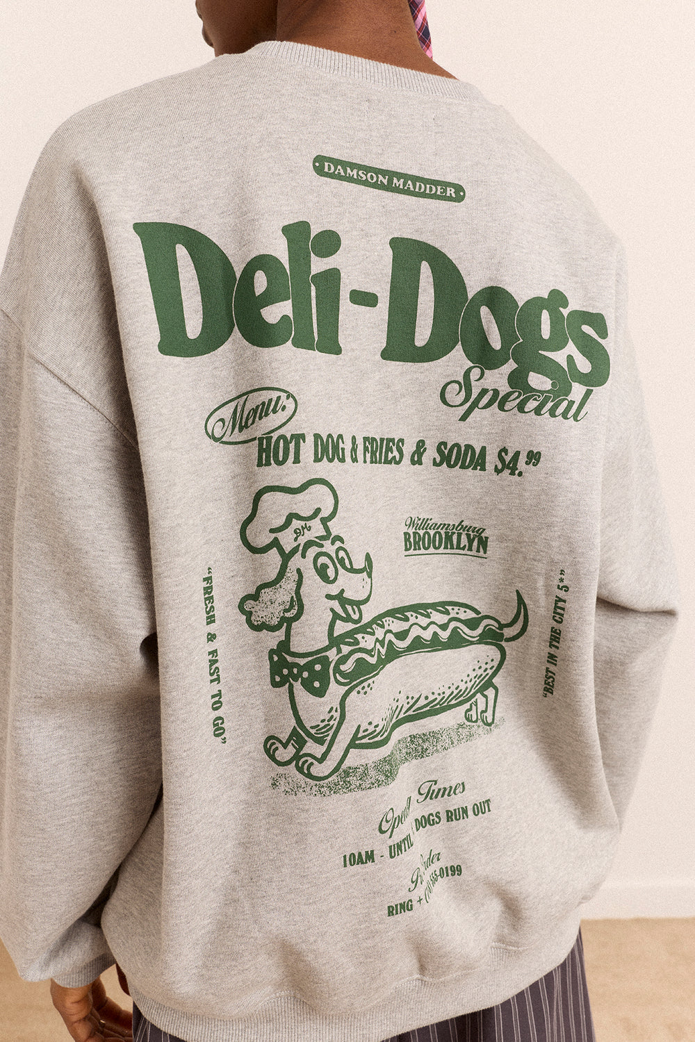 Damson Madder - Deli Dog Sweatshirt, Grey Marl