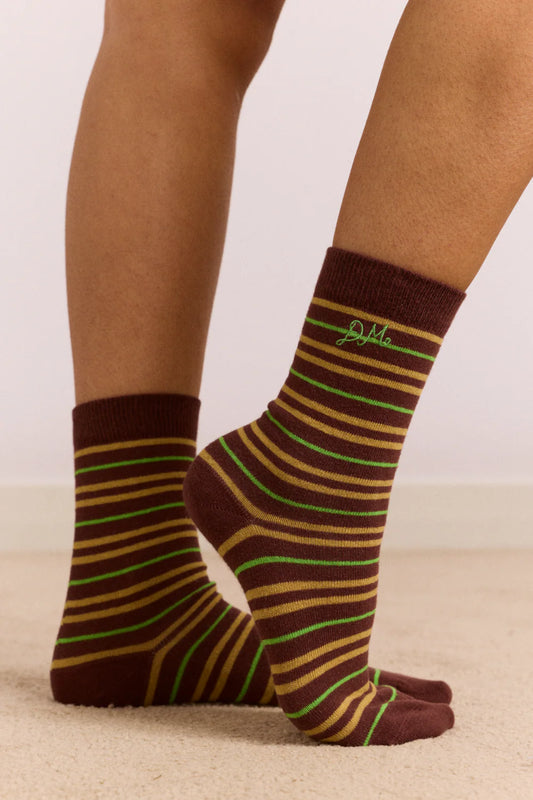 Damson Madder - Multi Stripe Socks, Choc & Lime