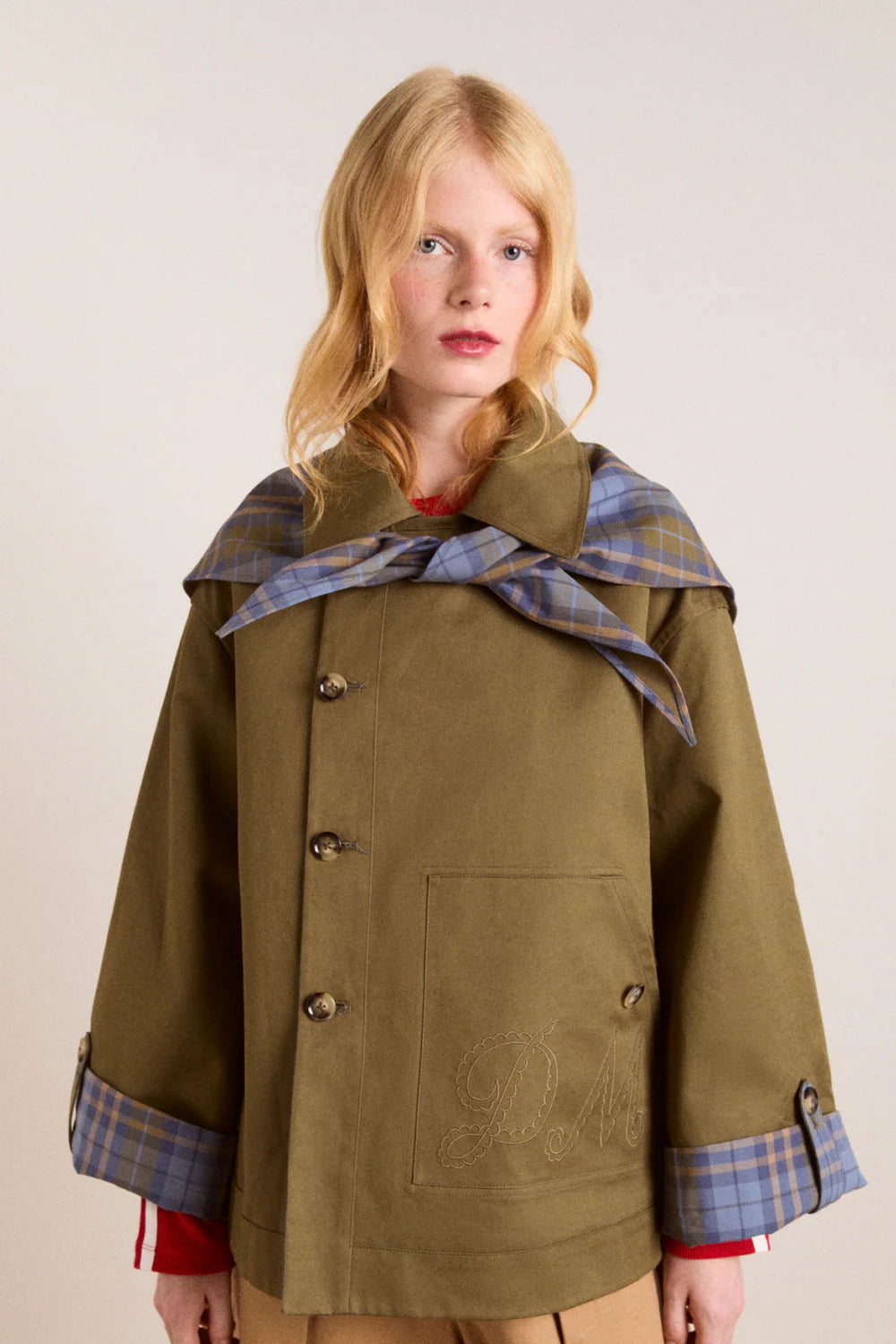 Damson Madder - Jerry Crop Trench Coat, Olive