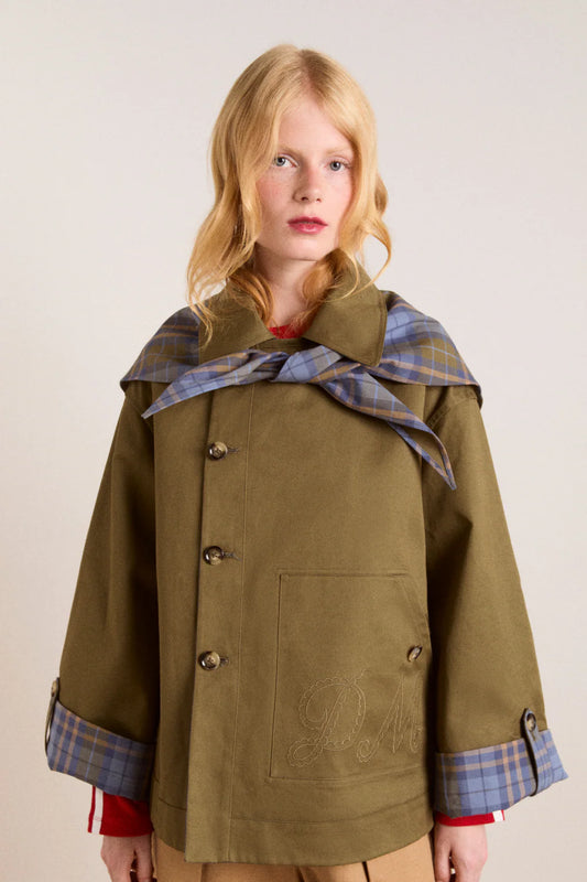 Damson Madder - Jerry Crop Trench Coat, Olive