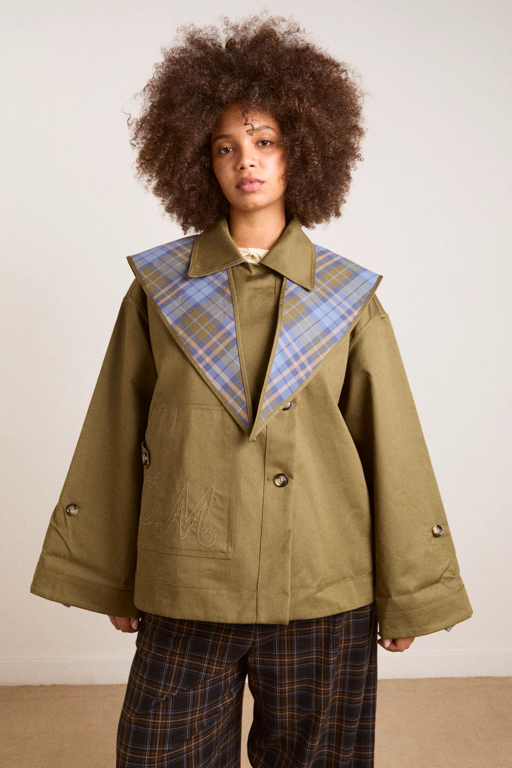 Damson Madder - Jerry Crop Trench Coat, Olive