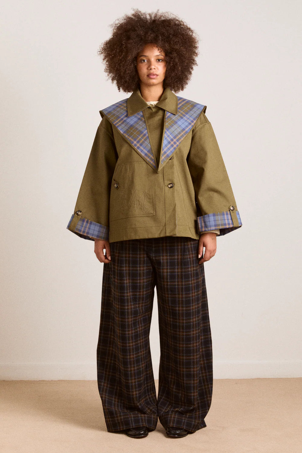 Damson Madder - Jerry Crop Trench Coat, Olive