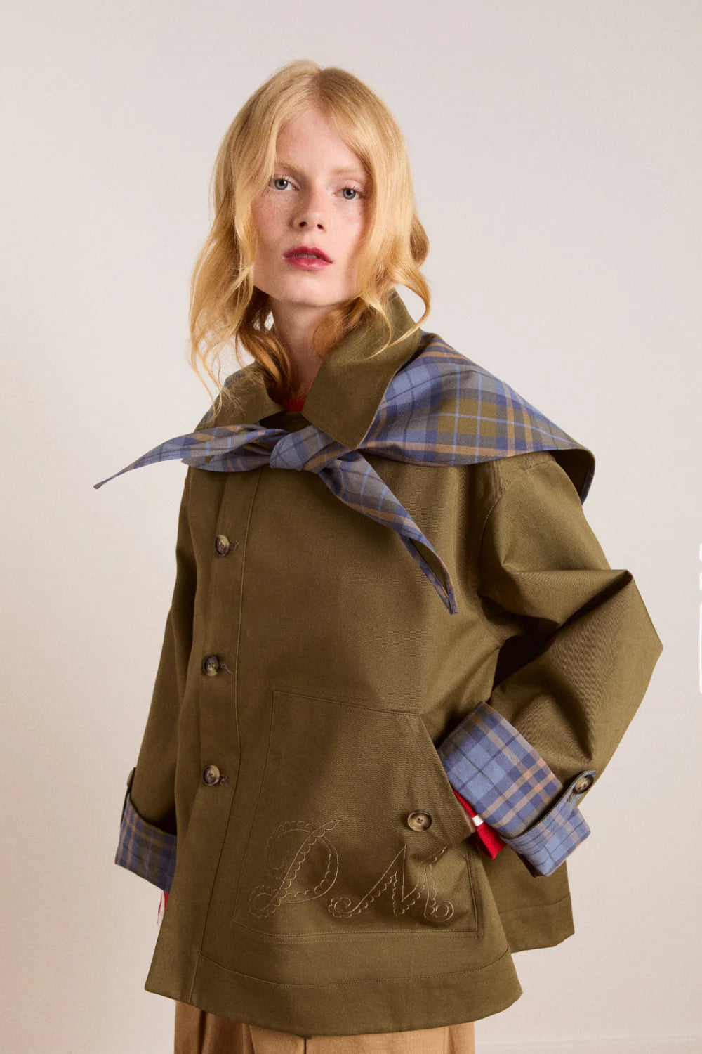 Damson Madder - Jerry Crop Trench Coat, Olive