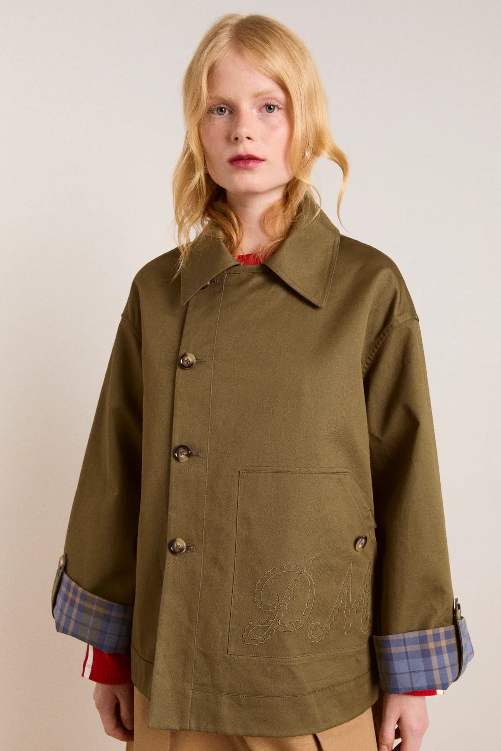 Damson Madder - Jerry Crop Trench Coat, Olive