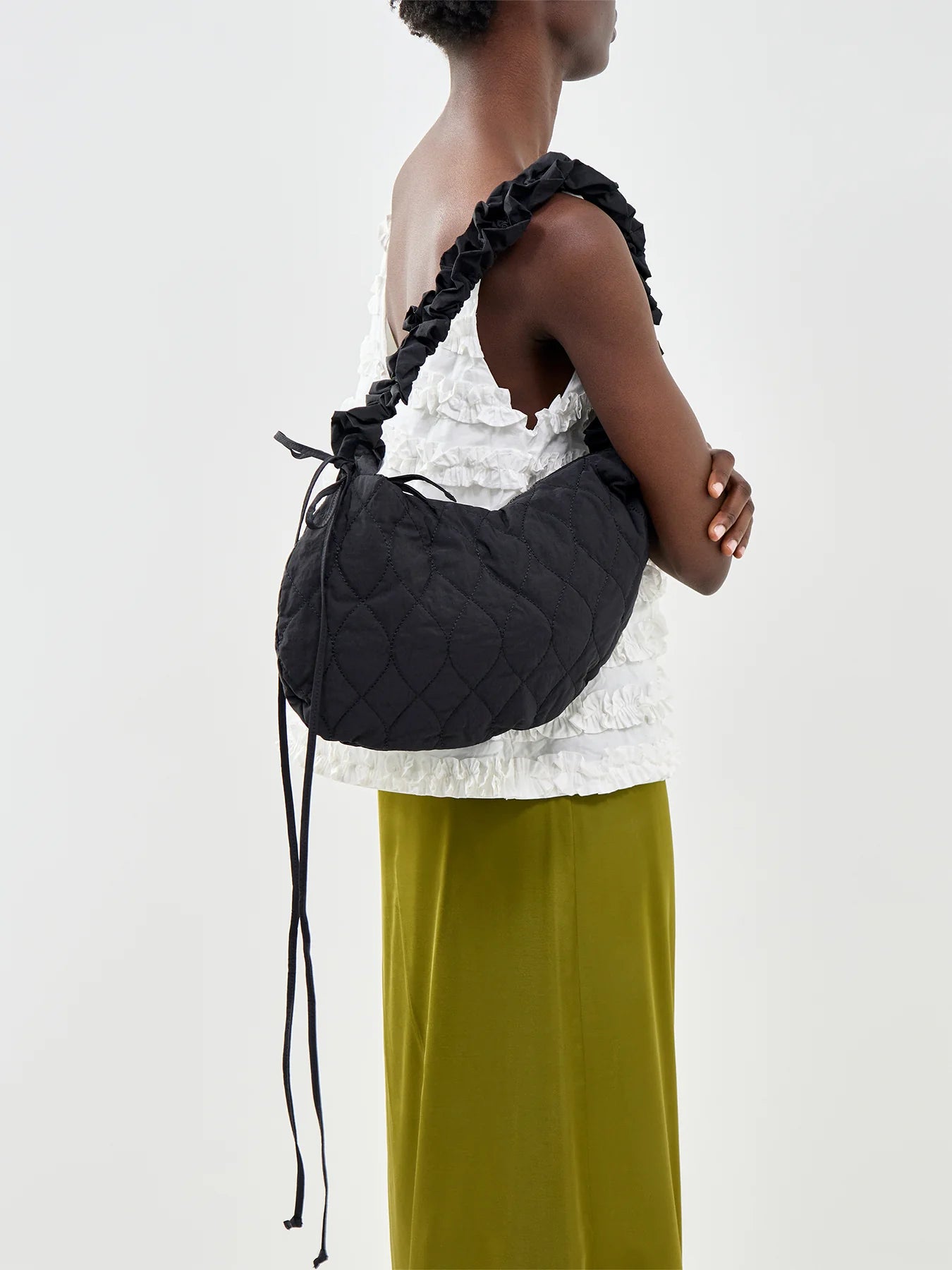 Damson Madder -Embroidered Rose Ruched Kidney Bag