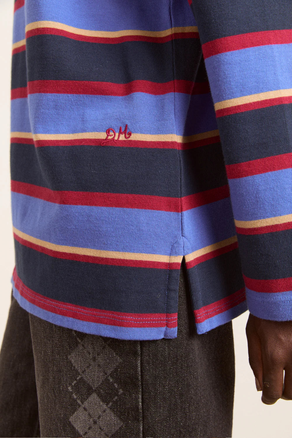 Damson Madder - Ali Long Sleeve Tee, Navy Tan Burgundy Stripe