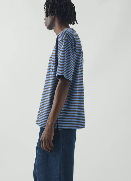 TOAST - Bold Stripe Cotton Short Sleeve Tee, Azure Blue