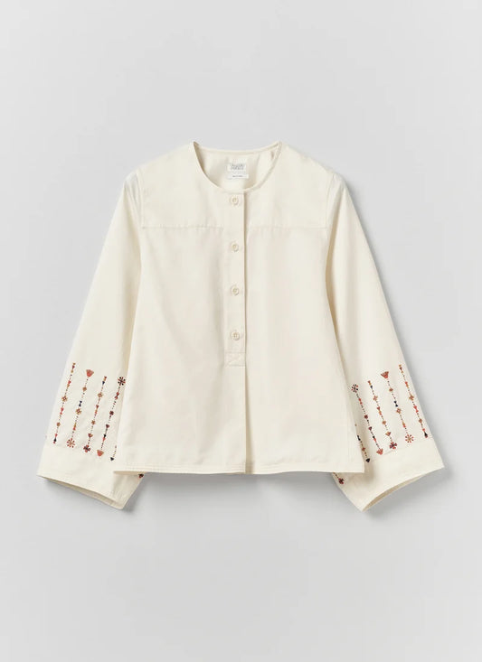 TOAST - Embroidered Sleeve Cotton Sateen Top, Natural