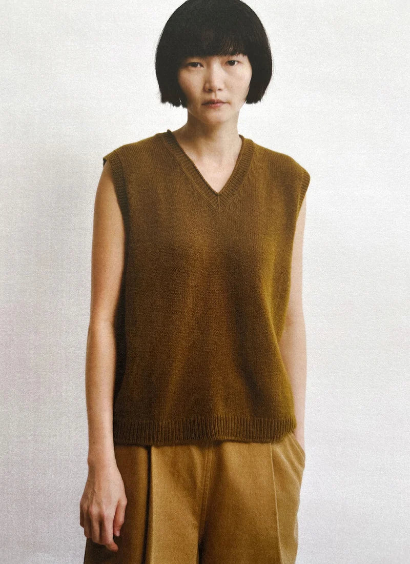 TOAST - High V Neck Wool Tank, Brass