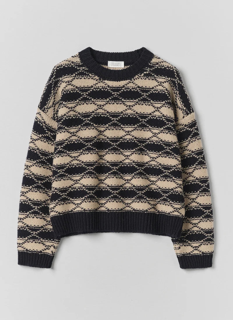 TOAST - Jacquard Stripe Wool Sweater, Navy/Ecru