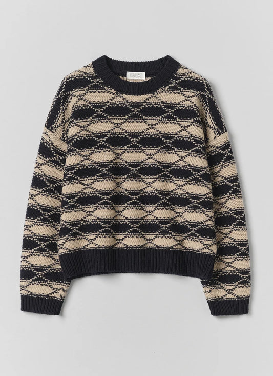 TOAST - Jacquard Stripe Wool Sweater, Navy/Ecru