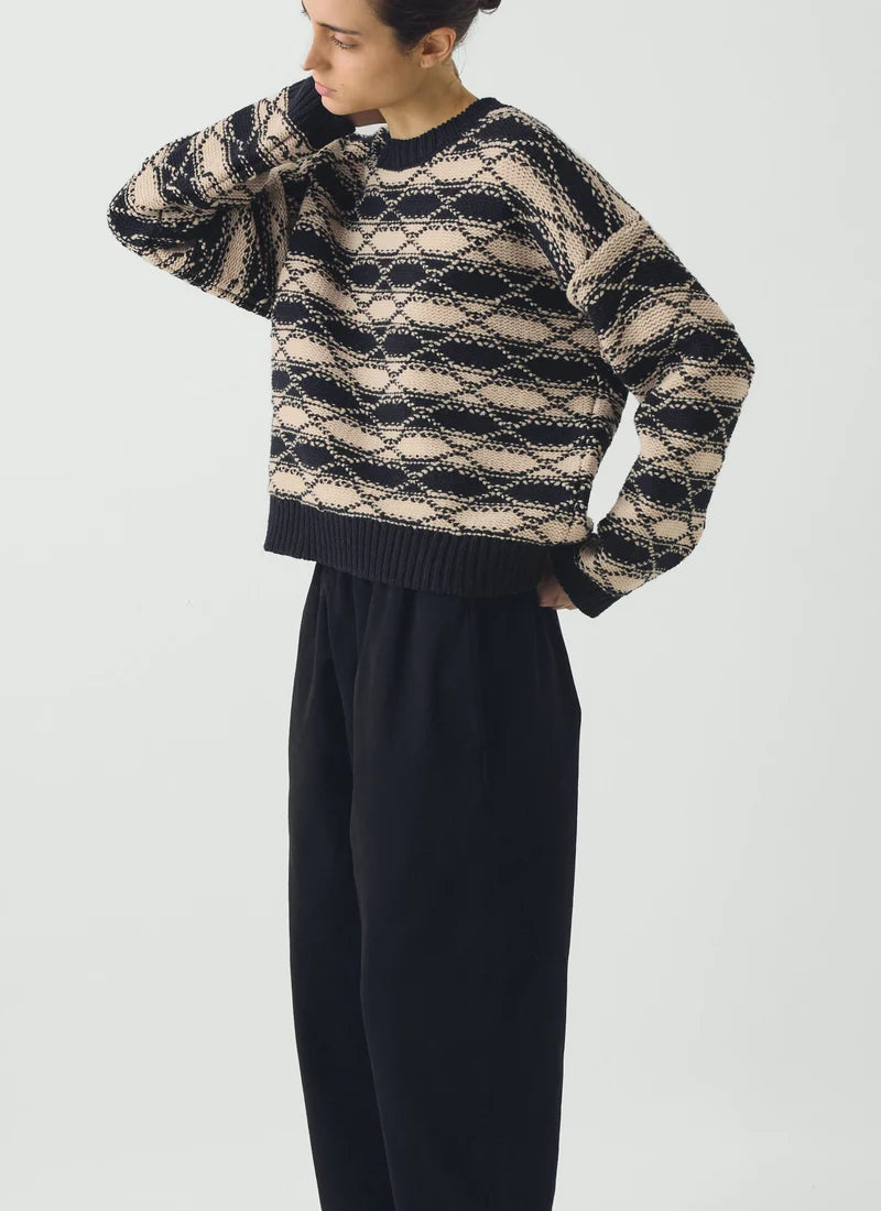 TOAST - Jacquard Stripe Wool Sweater, Navy/Ecru