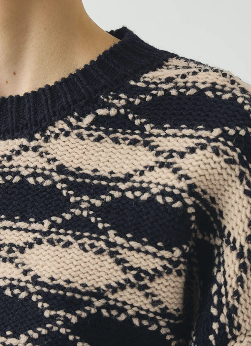 TOAST - Jacquard Stripe Wool Sweater, Navy/Ecru