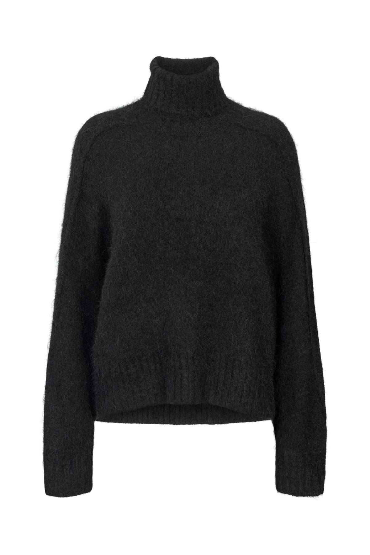 Rabens Saloner - Mabeka Fluffy Knit Funnel-Neck Sweater, Black