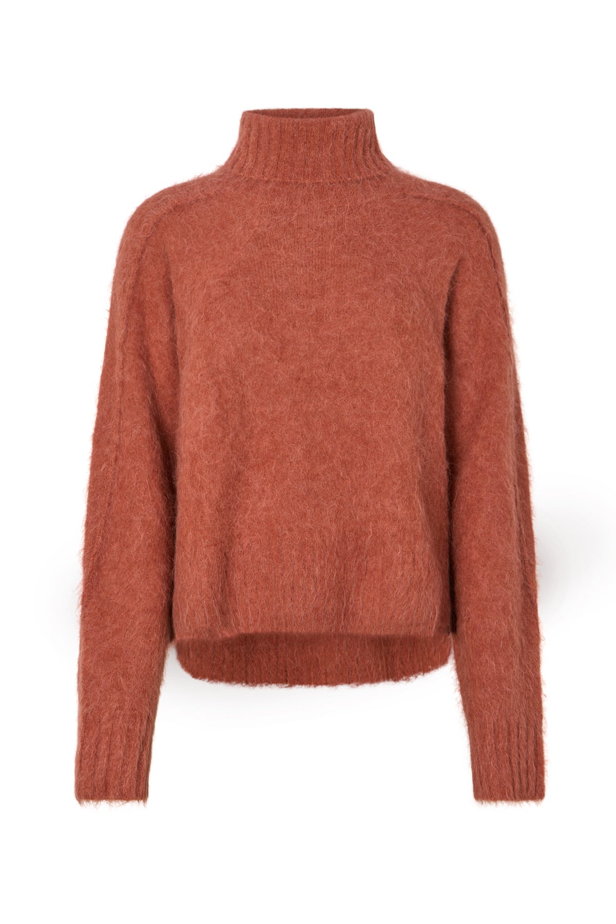 Rabens Saloner - Mabeka Fluffy Knit Funnel-Neck Sweater, Redwood