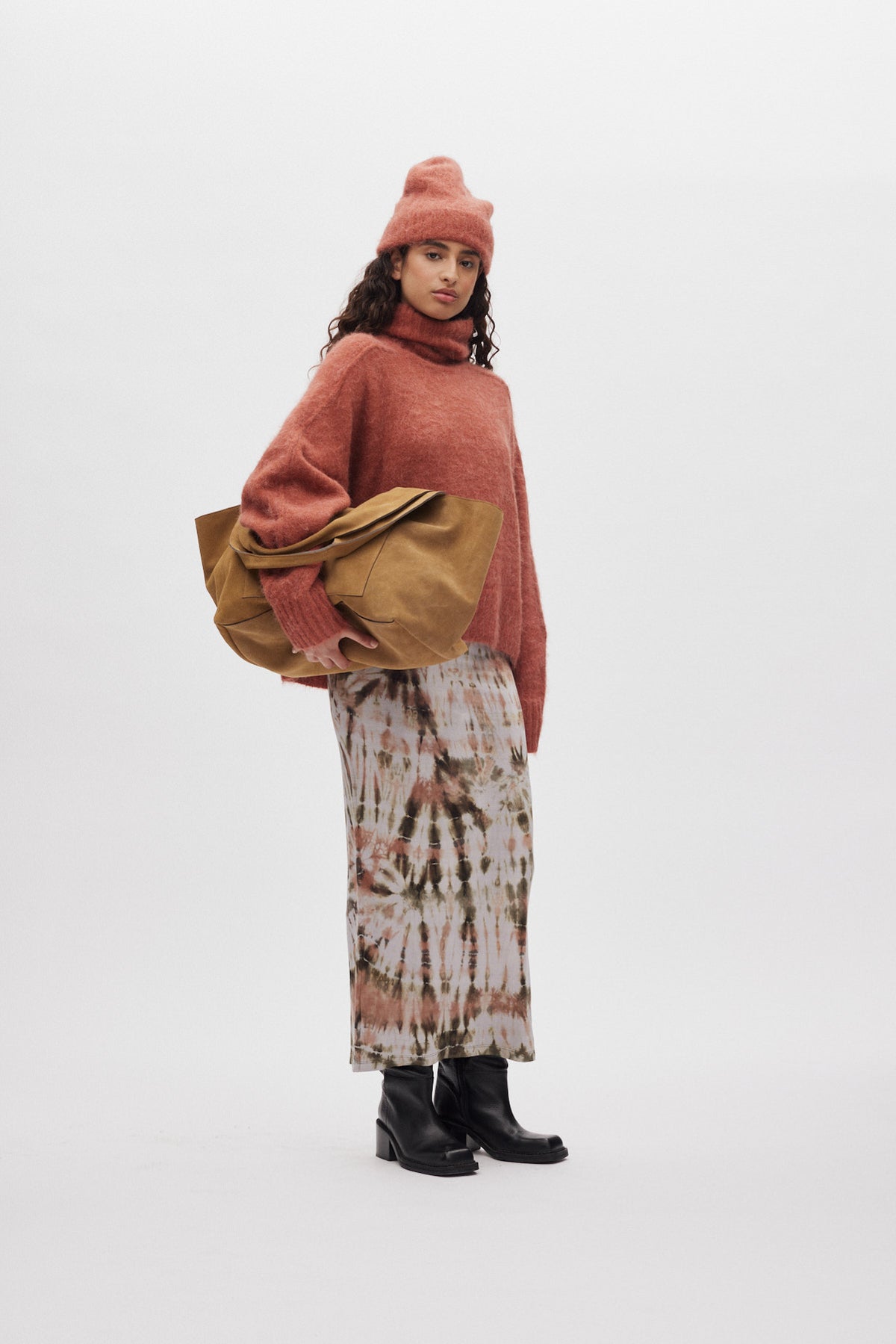 Rabens Saloner - Mabeka Fluffy Knit Funnel-Neck Sweater, Redwood