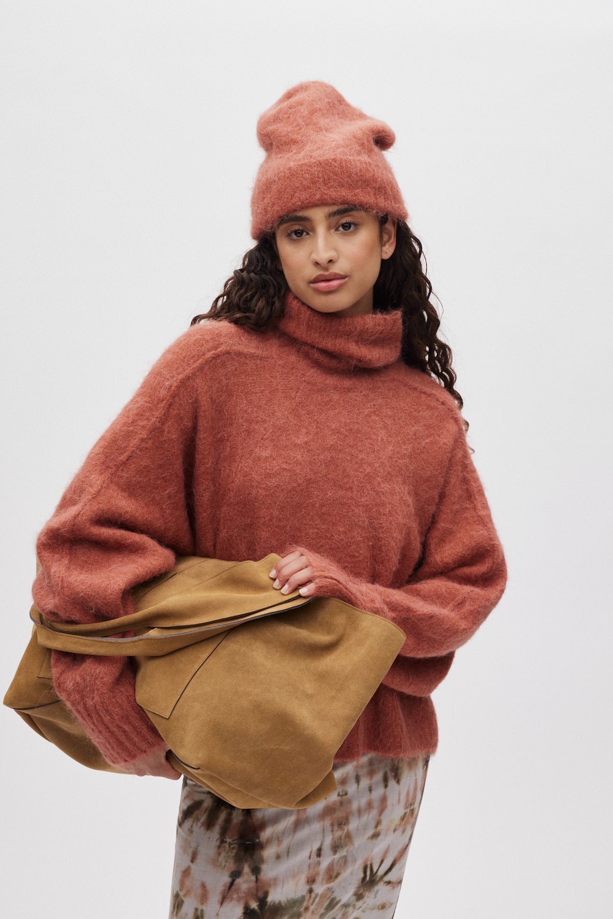 Rabens Saloner - Mabeka Fluffy Knit Funnel-Neck Sweater, Redwood