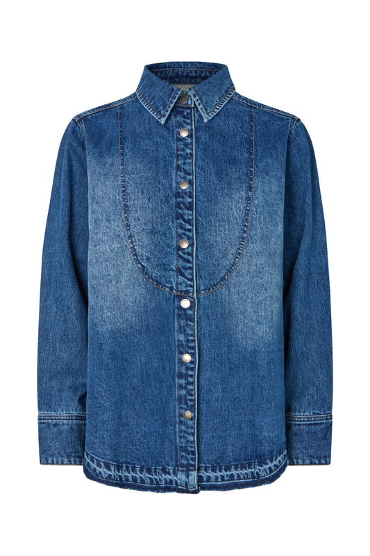 Rabens Saloner - Paia Denim Bib Shirt, Dark Indigo