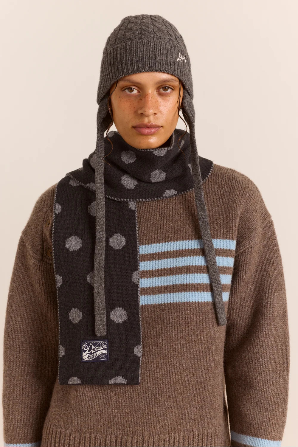 Damson Madder - Merino Wool Reversible Scarf, Grey Spot