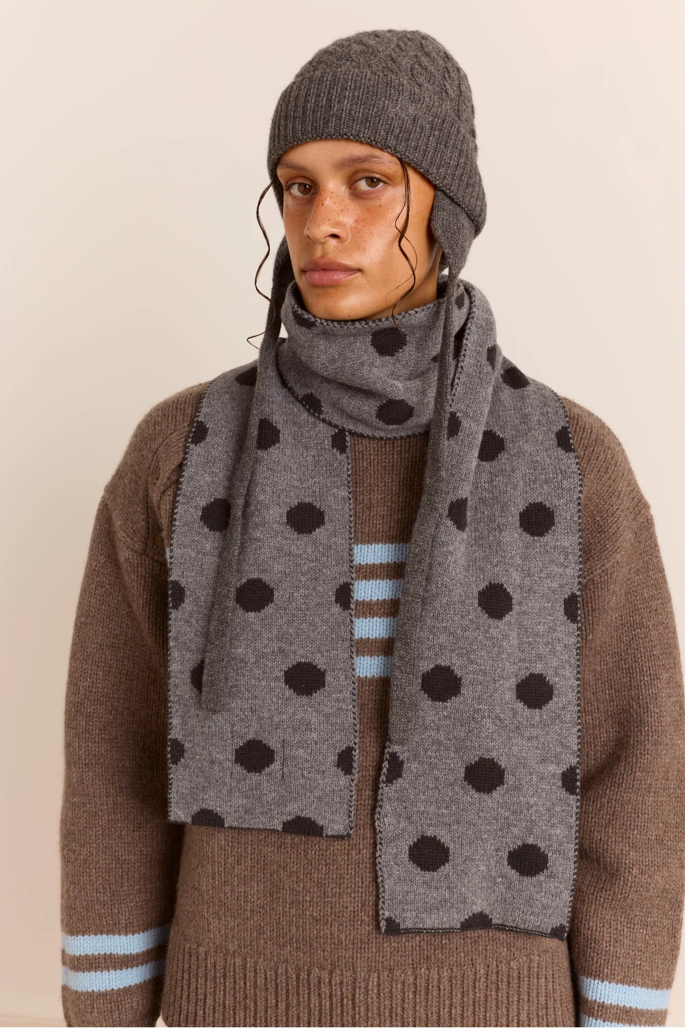Damson Madder - Cashmere / Wool Blend Mix Turn Up Beanie, Charcoal