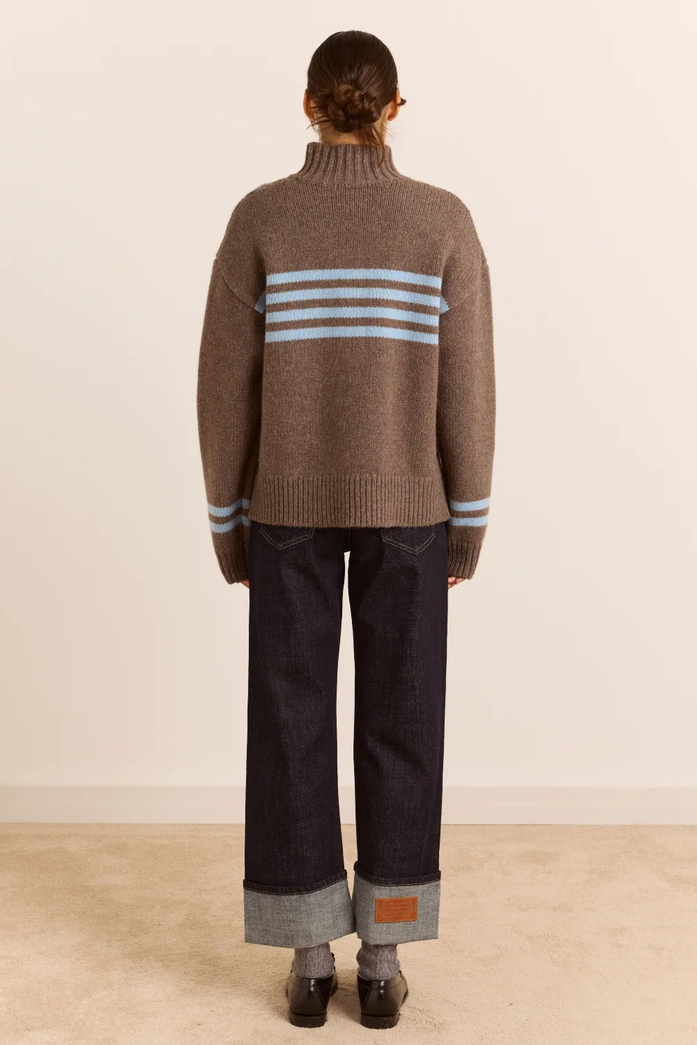 Damson Madder - Tallulah High Neck Lambswool Jumper, Brown/Blue