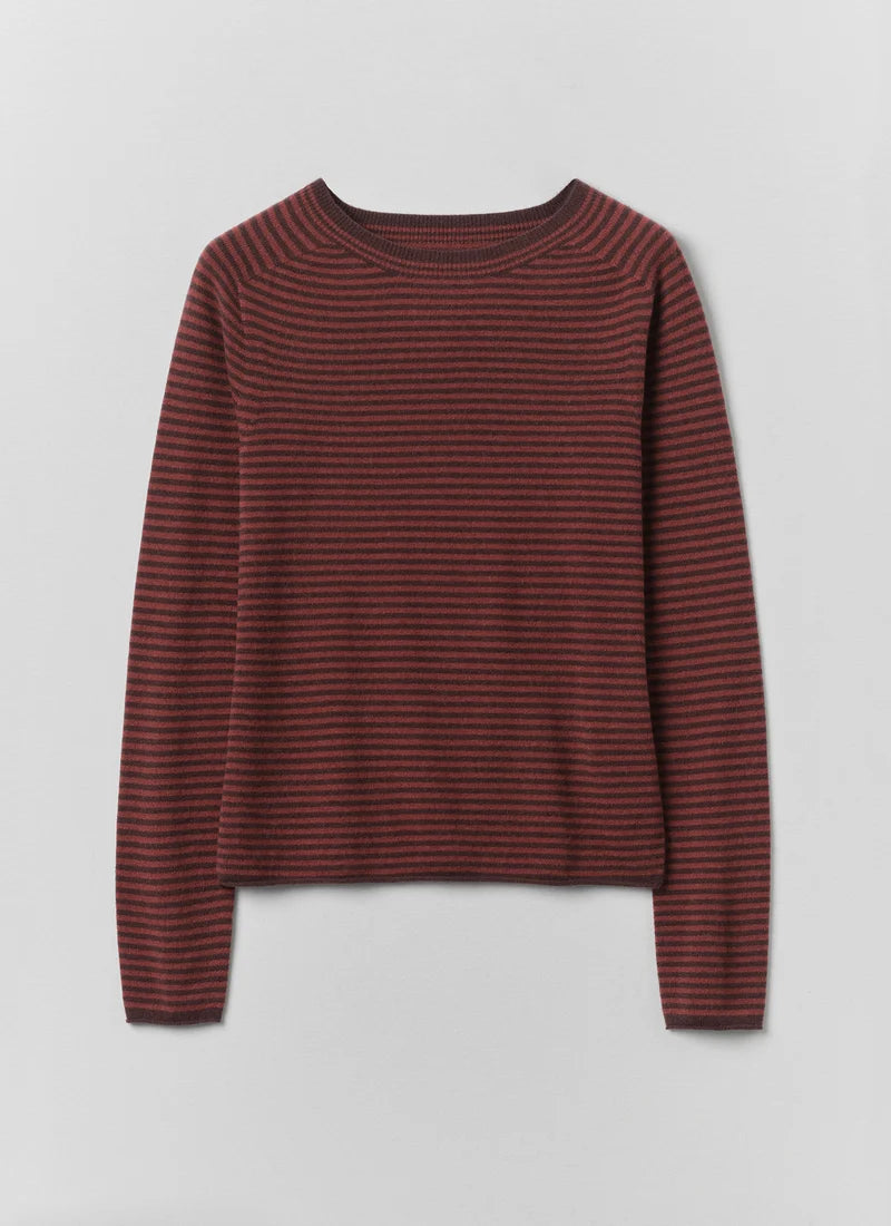 TOAST - Stripe Wool Cashmere Neat Sweater, Burgundy/Bordeaux