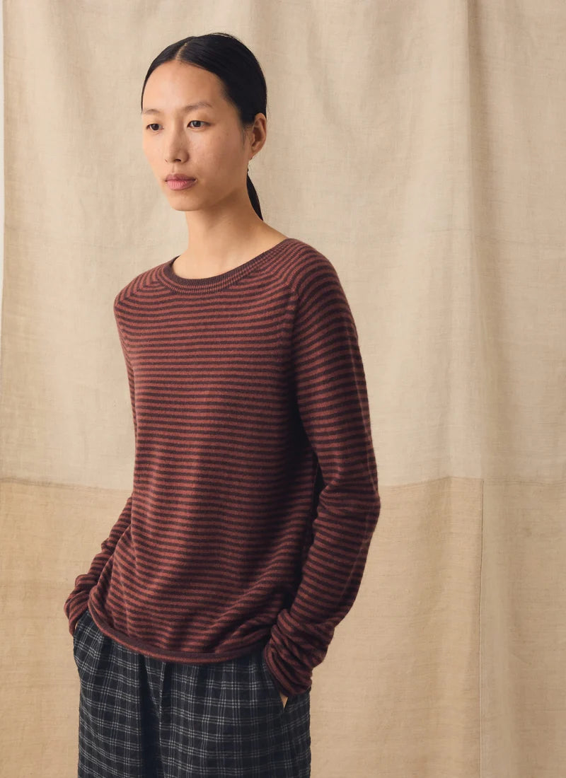 TOAST - Stripe Wool Cashmere Neat Sweater, Burgundy/Bordeaux