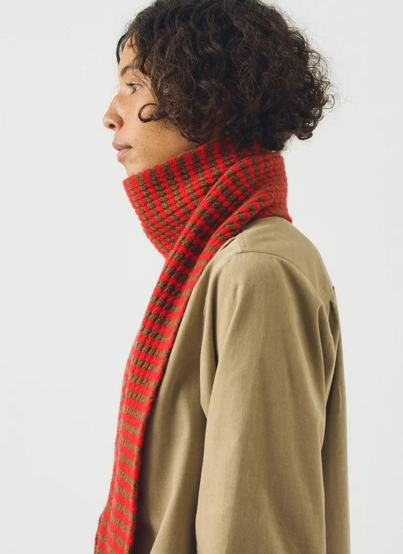 TOAST - Micro Cable Stripe Wool Scarf, Red/Pecan