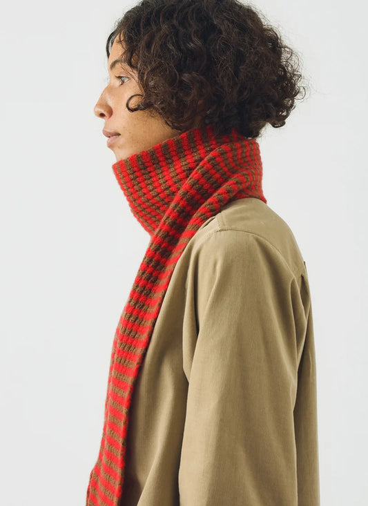 TOAST - Micro Cable Stripe Wool Scarf, Red/Pecan