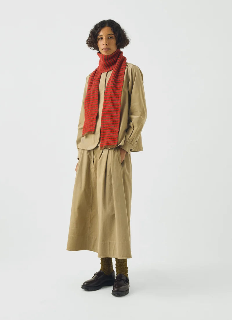 TOAST - Micro Cable Stripe Wool Scarf, Red/Pecan