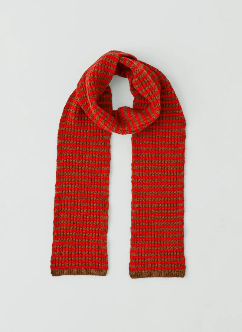 TOAST - Micro Cable Stripe Wool Scarf, Red/Pecan